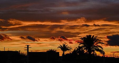 Cloudy bright sky during sunset