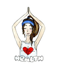 Meditating girl with the word Health