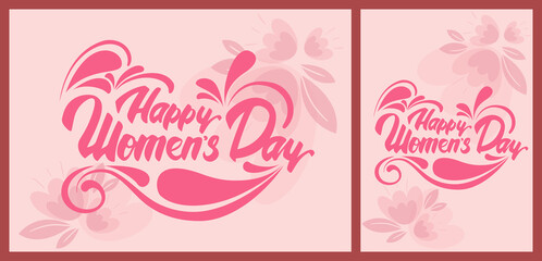 Women's Day pink templates. Set of greeting poster and card.
