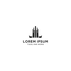 L letter monogram logo and building