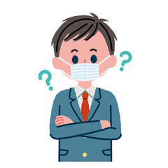 疑問を持っているマスクをつけた男子高校生のイラスト素材