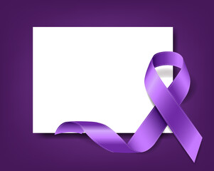World Cancer Day With Violet Ribbon Poster With Gradient Mesh, Vector Illustration.