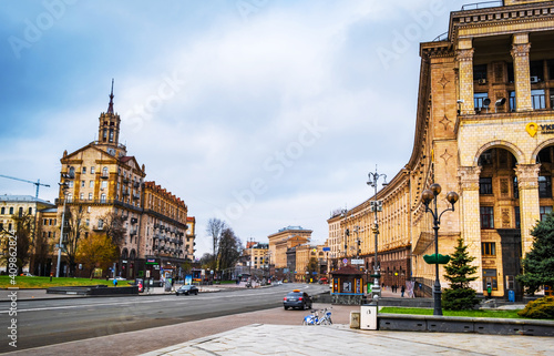 Kyiv, Ukraine - 14 april 2019: Beatiful central square in Kyiv, Ukraine