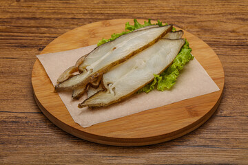 Delicous smoked halibut slices snack