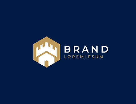 Castle logo. Tower, fortress, bastion icon. Real estate, protection, building, security, guard, architecture business logo design template. Vector illustration.