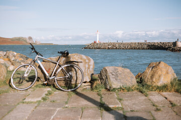 Bike next to a fishing pier 