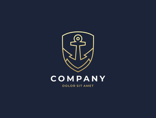 Anchor logo icon design template. Business symbol or sign. Line anchor shield luxury logotype. Vector illustration.
