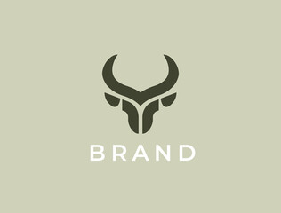 Bull head logo. Abstract stylized cow or bull head with horns icon. Premium logo for steak house, meat restaurant or butchery. Taurus symbol. Vector illustration.
 - obrazy, fototapety, plakaty