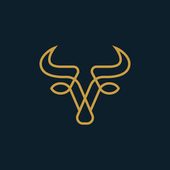 Bull head logo. Abstract stylized cow or bull head with horns icon. Premium logo for steak house, meat restaurant or butchery. Taurus symbol. Vector illustration.
