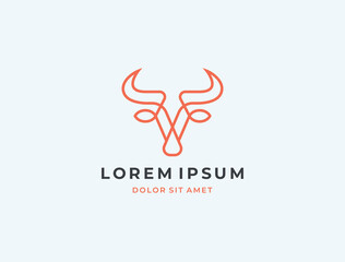 Fototapeta premium Bull head logo. Abstract stylized cow or bull head with horns icon. Premium logo for steak house, meat restaurant or butchery. Taurus symbol. Vector illustration. 
