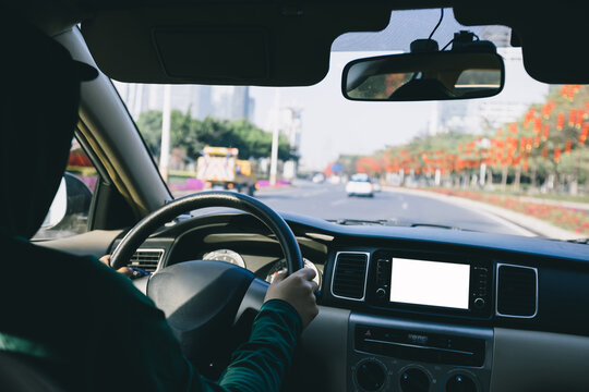 Driving car on city road