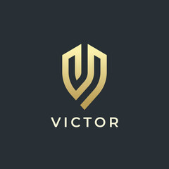 Letter V logo template. Shield emblem logotype. Vector icon.
