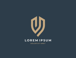 Letter V logo template. Shield emblem logotype. Vector icon.
