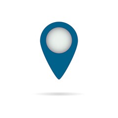Fototapeta na wymiar Blue map pin with shadow. Mark, pointer pictogram. Location icon. Concept of pinpoint button.