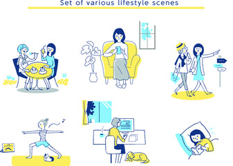 女性のライフスタイルシーン　セット