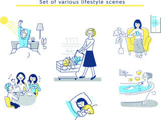 女性のライフスタイルシーン　セット