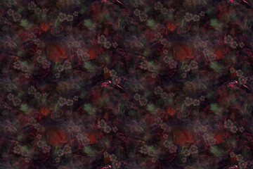 Fototapeta na wymiar Dark seamless pattern with tulips and small flowers