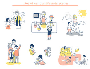 家族のライフスタイルシーン　セット