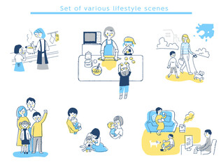 家族のライフスタイルシーン　セット