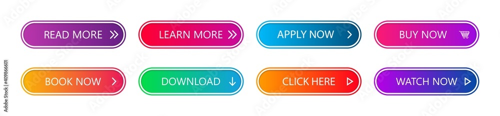 Poster button for web, ui. call of action with design buttons. gradient icons for read more, download now, 