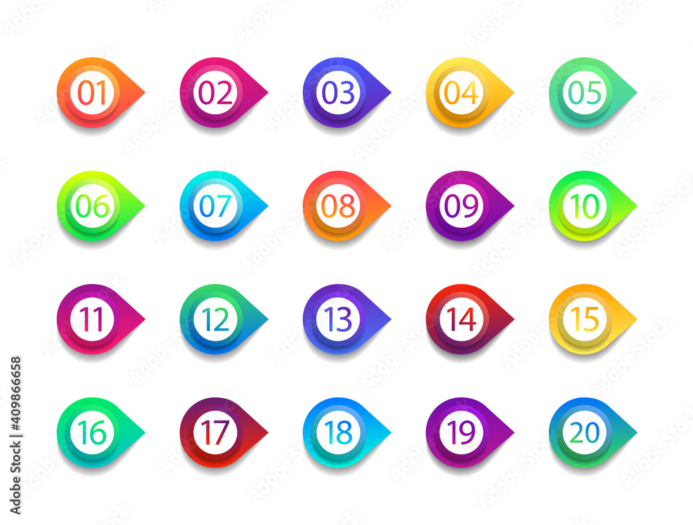 Poster bullet numbers. infographic points for button. circle with arrow markers. infograph icon of steps fr