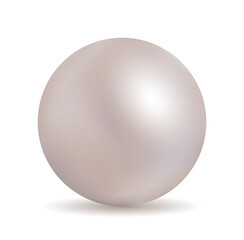 White pearl. Silver sphere of pearl. Shiny jewel necklace from shell. Realistic rose pearl. Luxury ball of oyster isolated on white background. Single round icon for beautiful gift. Vector