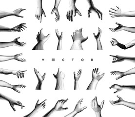 Set of hands showing different gestures. 3D vector design elements for web or presentation.