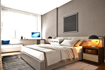 3d render of luxury hotel room, bedroom