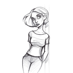 Pen sketch on white background. Hand drawn sketchbook illustration. An emotional story in one picture