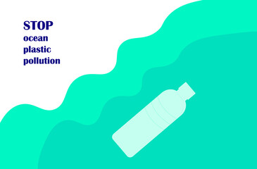 illustration of a polluted ocean. vector banner calling for less plastic. plastic bottle in water. plastic debris at depth