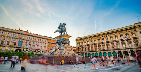 Panorama of Milan with monument to second king of Italy