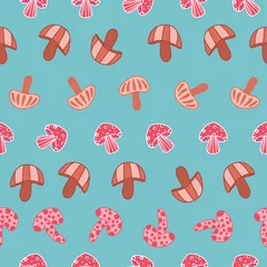 Tapeten Cute pink mushrooms seamless pattern © Elinnet