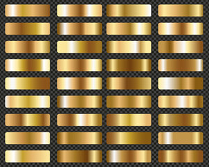 Big Set Of Metallic Gold Gradients Transparent Background, Vector Illustration
