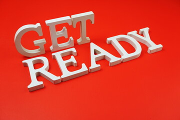 Get Ready Word alphabet letters on red background