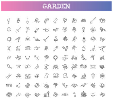 Collection of gardening vector line icons. Flower and Gardening