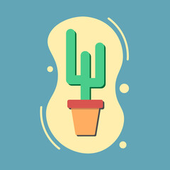 Green cactus in a penny on a beautiful background. Freehand image.