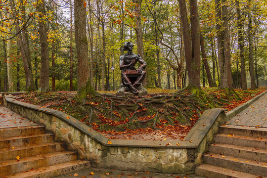 10/20/2021 Truskavets City Park, Ukraine. Mineral springs in the park of Truskavets. Autumn in the city of Truskavets