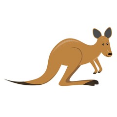 Cute cartoon kangaroo on isolated white background, vector illustration