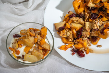 Stuffed pumpkin with nuts and dried fruits.