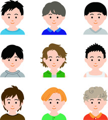 色々な髪型をした男の子のカラーアイコン