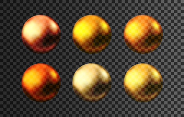 Gold sphere or oil bubble isolated on black background.