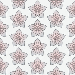 Fototapeta na wymiar cherry flowers seamless pattern silver pink