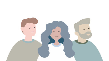 Three comic people isolated on white background illustration.