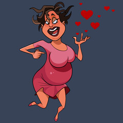 cartoon woman in love with belly jumping happily