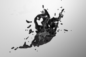 Naklejka na ściany i meble Abstract black liquid drops splashing on a white background - illustration, computer generated 3D rendered image