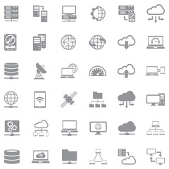 Server Icons. Gray Flat Design. Vector Illustration.