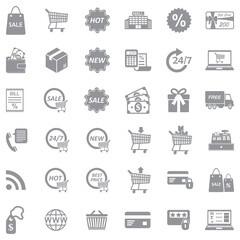 Shopping Icons. Gray Flat Design. Vector Illustration.