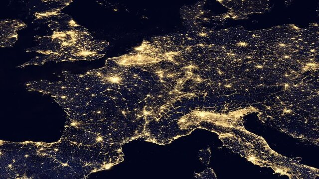 All the European country during nighttime view from space from a satellite. Contains public domain image by NASA.
