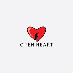 open heart love logo illustration and door design vector