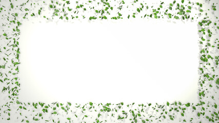 abstract 3D leaves forming frame on white background, creative green environment concept, leaf card copy space for design